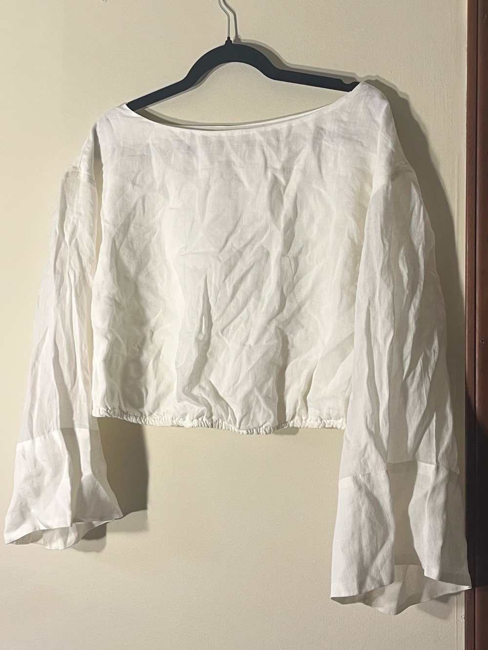 NWT J.Crew Bell-Sleeved Linen Blend Crop Top Blouse XL